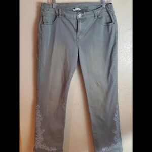 Soft Surroundings Green Floral Embroidered Pants